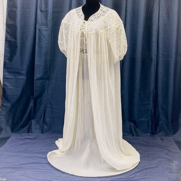 Women’s Vanity Fair Chiffon Peignoir Nightgown 40s 50s Barbizon Flattery Brand - Picture 8 of 15